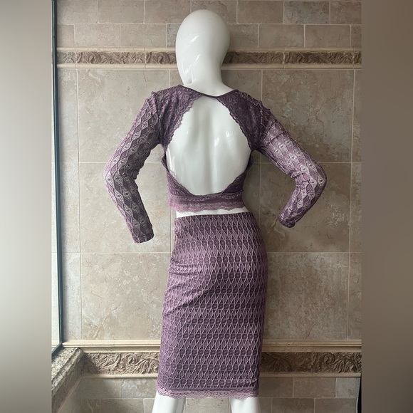 Charlotte Russe Lilac Lace Cutout Back Blouse & Pencil Skirt Set - Picture 1 of 3